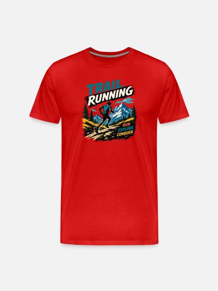 Trailrunning. Lauf. Erkunde. Erobern - Männer Premium Bio T-Shirt - Rot