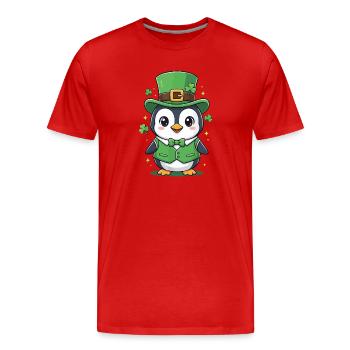 Leprechaun Pinguin - Männer Premium Bio T-Shirt - Rot - Vorne - Damien (186cm)