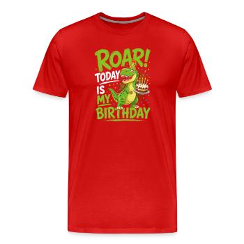 Roaring Today Is My Birthday T-Rex Dino Cake - Men's Premium Organic T-Shirt - red - Front - Damien (186cm)