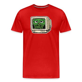 Blague sur l’écran rétro vert sur la tech - T-shirt bio Premium Homme - rouge - Devant - Damien (186cm)