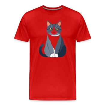 Blaugrauer Katzenfreund Illustration - Männer Premium Bio T-Shirt - Rot - Vorne - Damien (186cm)