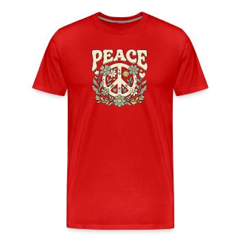 Frieden Retro 60er Blumen - Männer Premium Bio T-Shirt - Rot - Vorne - Damien (186cm)