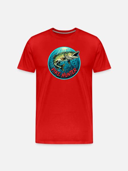 Pike Fishing Motif - Men's Premium Organic T-Shirt - red