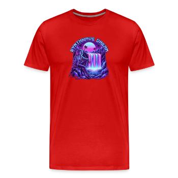 Synthwave Dream: Neon Waterfall und die 80er - Männer Premium Bio T-Shirt - Rot - Vorne - Damien (186cm)