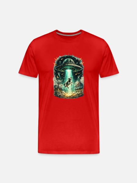 UFO Abduction: Hound in Beam - Men's Premium Organic T-Shirt - red