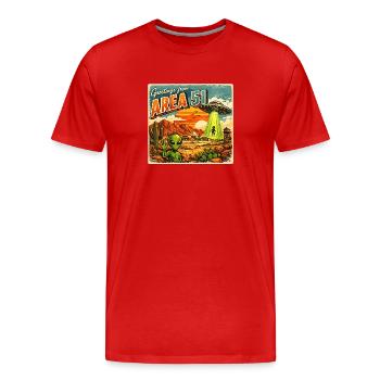 Area 51 Retro-Postkarte - Männer Premium Bio T-Shirt - Rot - Vorne - Damien (186cm)