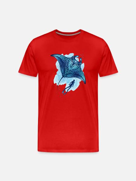 Ombre du Géant - Manta majestueuse & Plongeur - T-shirt bio Premium Homme - rouge