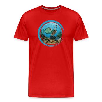 Fisch räumt Meer auf | Lustiges Umweltmotiv - Männer Premium Bio T-Shirt - Rot - Vorne - Damien (186cm)