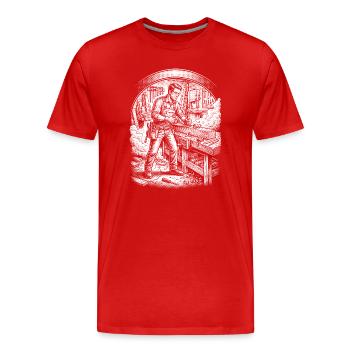 Carpenter at work in his workshop - Men's Premium Organic T-Shirt - red - Front - Damien (186cm)