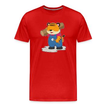 Tiger Holzfäller Holz Wald - Männer Premium Bio T-Shirt - Rot - Vorne - Damien (186cm)