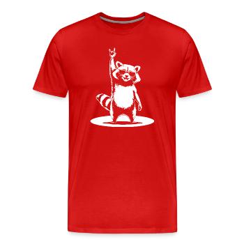 Rock Waschbär mit Sonnenbrille Devil Horns - Männer Premium Bio T-Shirt - Rot - Vorne - Damien (186cm)