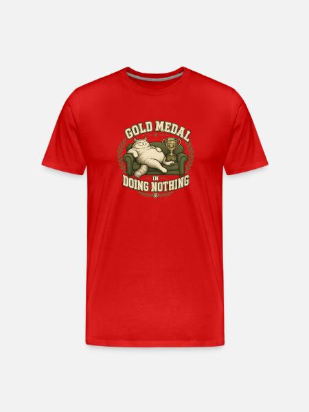 Gold Medal in Doing Nothing Cat - Men's Premium Organic T-Shirt - red