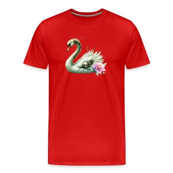 Cygne Sombre avec des crânes et des fleurs - T-shirt bio Premium Homme - rouge - Devant - Damien (186cm)