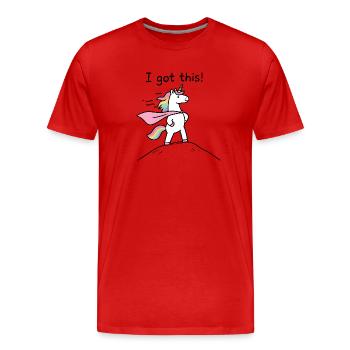 Licorne héroïque à cape arc-en-ciel - T-shirt bio Premium Homme - rouge - Devant - Damien (186cm)