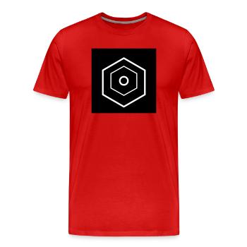 Logo hexagonal à plusieurs niveaux noir - T-shirt bio Premium Homme - rouge - Devant - Damien (186cm)