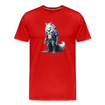 Wolfsheld in blauer Rüstung - Männer Premium Bio T-Shirt - Rot - Vorne - Damien (186cm)