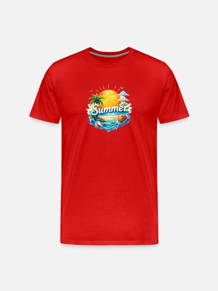 Sommerstrand & Palmen - Männer Premium Bio T-Shirt - Rot