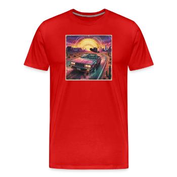 Retro Synthwave Desert Ride - T-shirt bio Premium Homme - rouge - Devant - Damien (186cm)