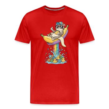 Un chat damier sur une banane dans la fontaine Rainbow Fun - T-shirt bio Premium Homme - rouge - Devant - Damien (186cm)