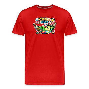 Grenouille chillout dans un hamac - T-shirt bio Premium Homme - rouge - Devant - Damien (186cm)