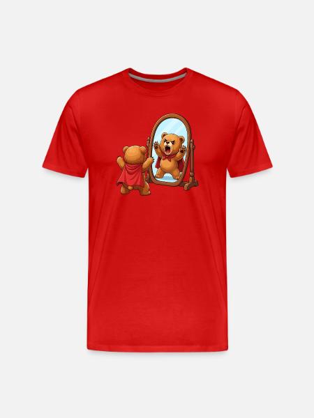 Mutiger Bärenheld im Spiegel - Männer Premium Bio T-Shirt - Rot