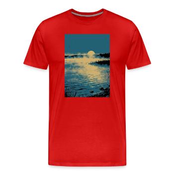 Plöner See Sonnenaufgang - Männer Premium Bio T-Shirt - Rot - Vorne - Damien (186cm)