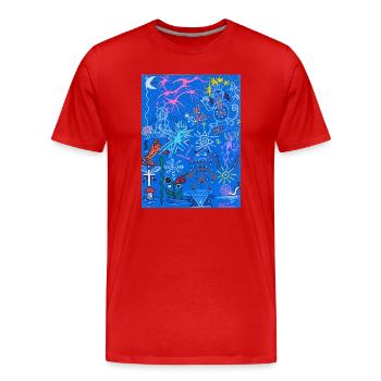 Gribouillis Cosmique Bleu - T-shirt bio Premium Homme - rouge - Devant - Damien (186cm)