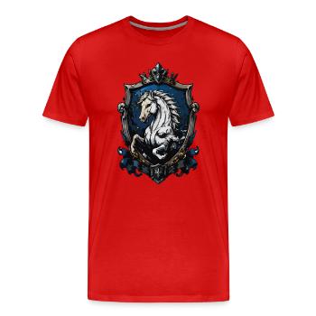 Étalon blanc dans les armoiries royales - T-shirt bio Premium Homme - rouge - Devant - Damien (186cm)