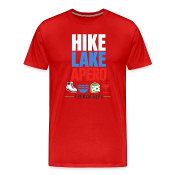 Randonnée sur le lac Apero Alpes françaises : Voyage d’été - T-shirt bio Premium Homme - rouge - Devant - Damien (186cm)