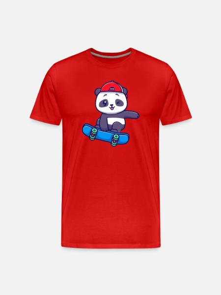 Panda Skater in Red Cap - Men's Premium Organic T-Shirt - red