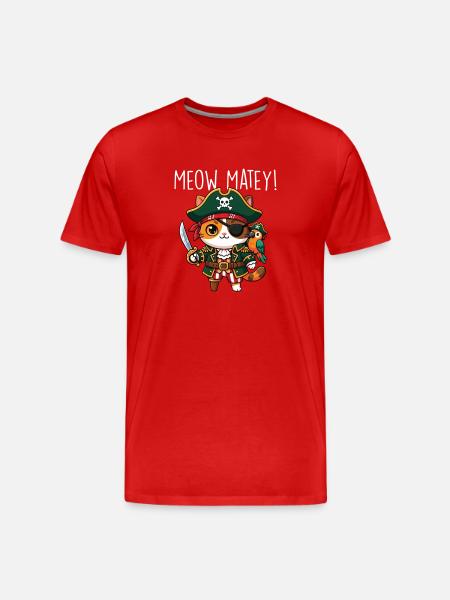 Meow Matey Cat Pirate Humor - Men's Premium Organic T-Shirt - red