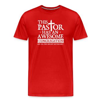 Pasteur de la congrégation formidable Humour - T-shirt bio Premium Homme - rouge - Devant - Damien (186cm)