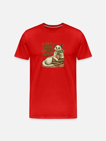 Cats & Matcha Therapy T-Shirt Gift Reader - Men's Premium Organic T-Shirt - red