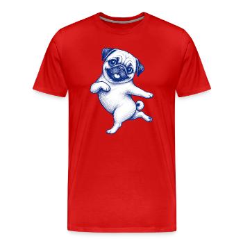 Cute pug dances delighted with lady - Men's Premium Organic T-Shirt - red - Front - Damien (186cm)