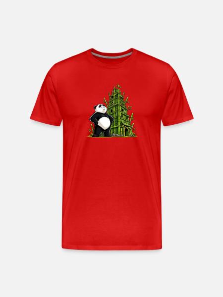 Panda devant un château de bambou - T-shirt bio Premium Homme - rouge
