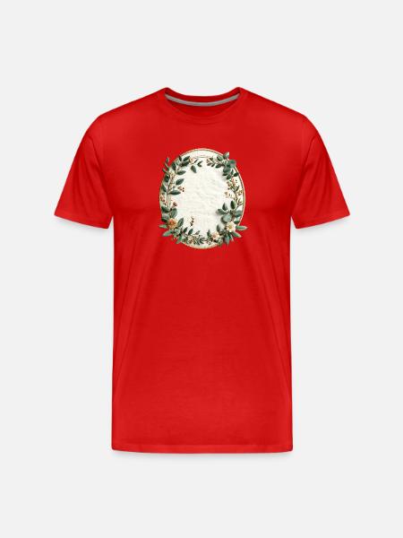 Green flower wreath on linen - Men's Premium Organic T-Shirt - red