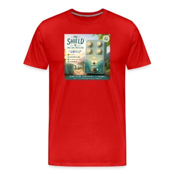 The Shield — Parodie de pédale de guitare Soul Protector - T-shirt bio Premium Homme - rouge - Devant - Damien (186cm)