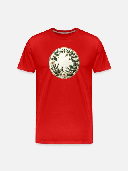 Flower Wreath Embroidery Round - Men's Premium Organic T-Shirt - red