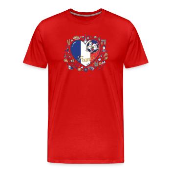 Herz Frankreich Hahn Motiv - Männer Premium Bio T-Shirt - Rot - Vorne - Damien (186cm)
