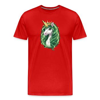 Licorne à crinière émeraude - T-shirt bio Premium Homme - rouge - Devant - Damien (186cm)