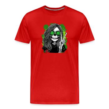 Skelett mit Kleeblatt-Sonnenbrille - Männer Premium Bio T-Shirt - Rot - Vorne - Damien (186cm)