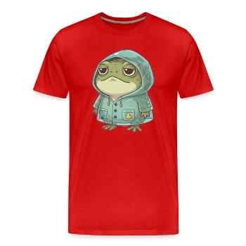 Grenouille avec imperméable - T-shirt bio Premium Homme - rouge - Devant - Damien (186cm)