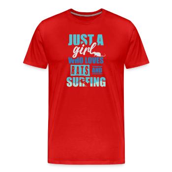 Just a girl who loves rats and surfing - Men's Premium Organic T-Shirt - red - Front - Damien (186cm)