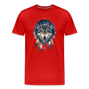 Mystisches Low Poly Wolfmotiv - Männer Premium Bio T-Shirt - Rot - Vorne - Damien (186cm)