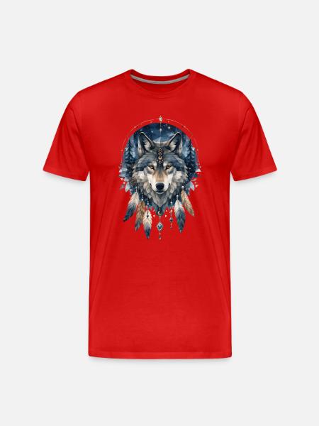 Mystical Low Poly Wolf Motif - Men's Premium Organic T-Shirt - red
