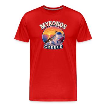 Vacances à Mykonos Coucher du soleil en mer Méditerranée - T-shirt bio Premium Homme - rouge - Devant - Damien (186cm)