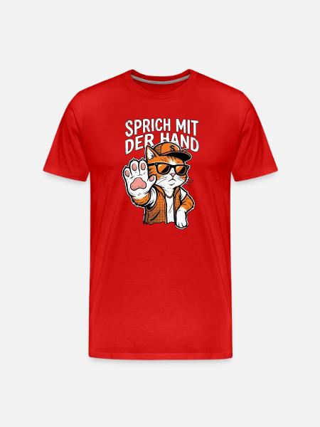 Sprich Mit Der Hand Kater - Männer Premium Bio T-Shirt - Rot