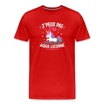 Aqua Licorne: J'peux pas j'ai - T-shirt bio Premium Homme - rouge - Devant - Damien (186cm)