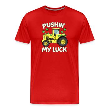 Pushin' My Luck Traktor St Patricks Day - Männer Premium Bio T-Shirt - Rot - Vorne - Damien (186cm)