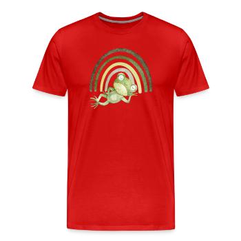 Relaxed frog under the rainbow - Men's Premium Organic T-Shirt - red - Front - Damien (186cm)